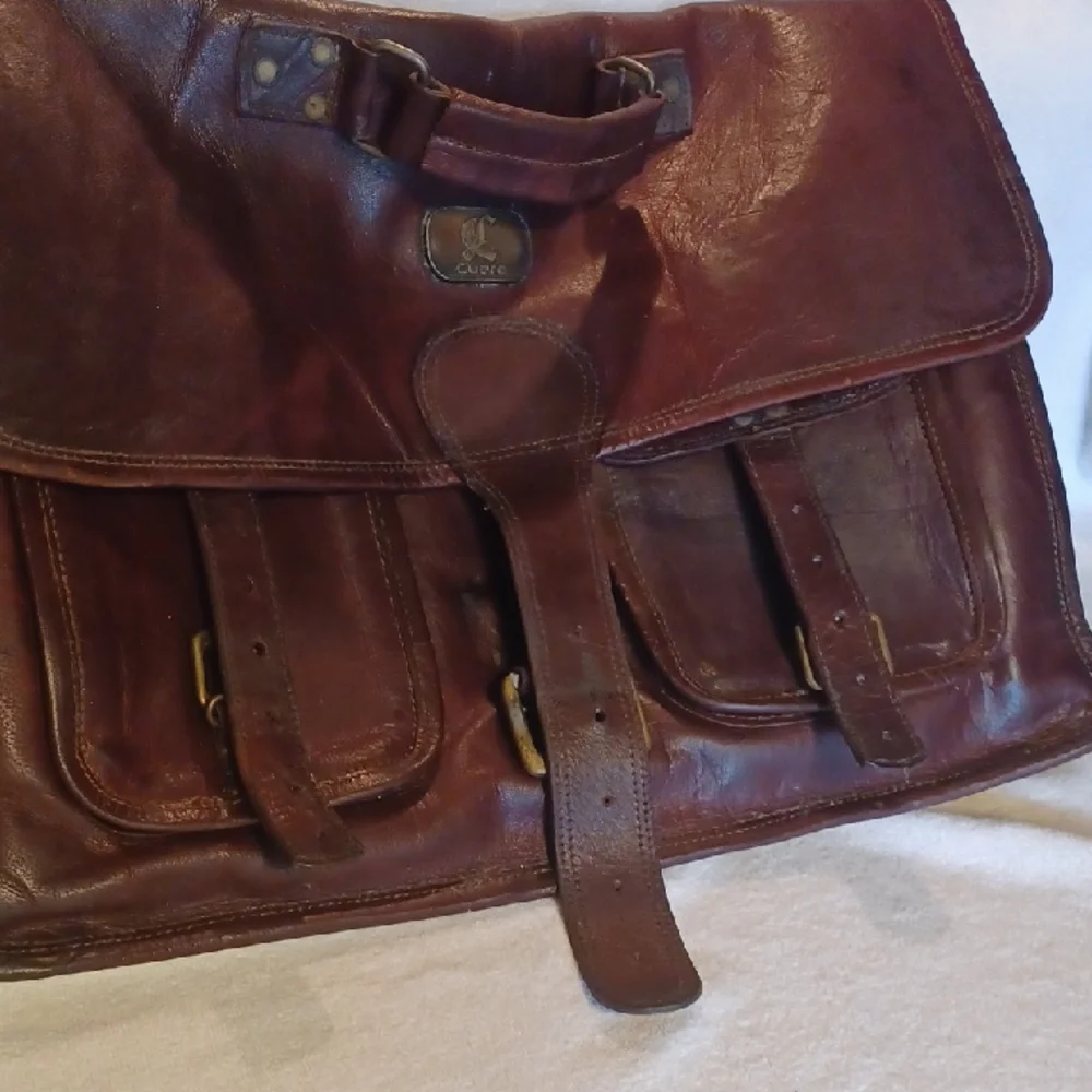 Vintage Brown Leather Messenger Bag Brief Case CUERO